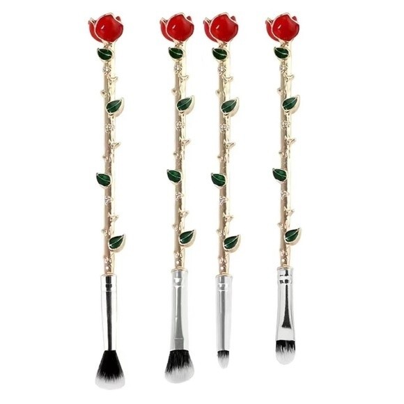 New- Rose Shape Makeup Brush Set - 4pcs Premium Cosmetic Brushes - Picture 1 of 8